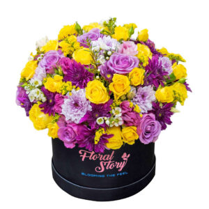 flowers on black round box