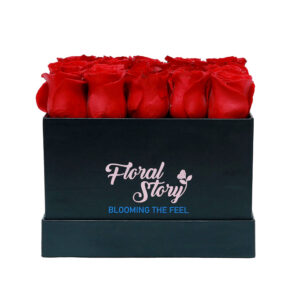 red roses in black box