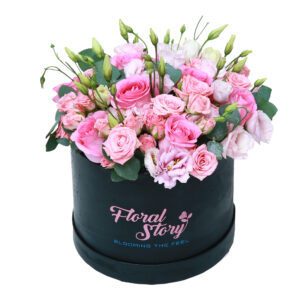 pink roses in box- flowers in box