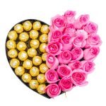heart box with roses and chocolates