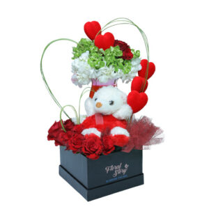 teddy bear flowers in square box "flowers for her: gifts for girlfriend