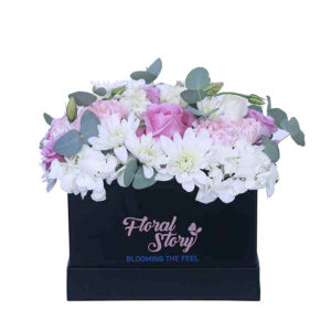 Pink and White Flowers in Square Box