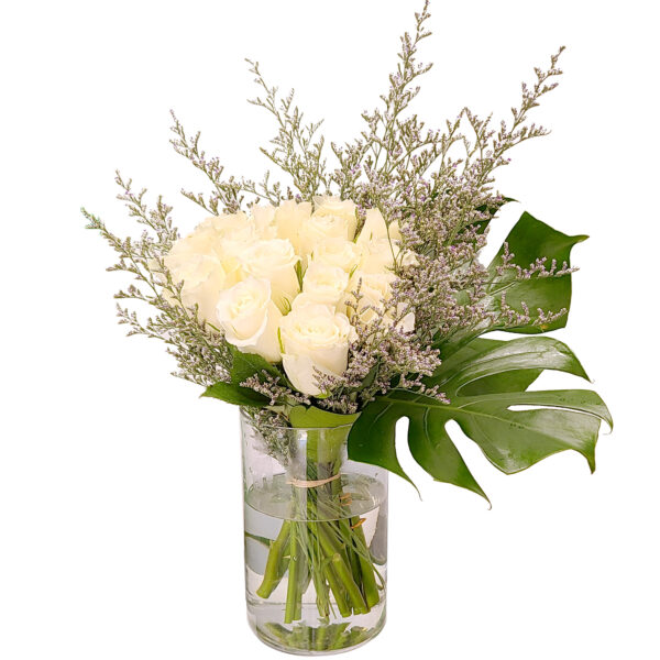 white rose vase
