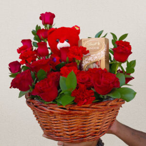 roses in basked and chocolate