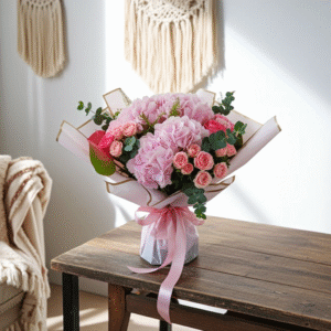 Pink Roses Bouquet & hydrangea pink